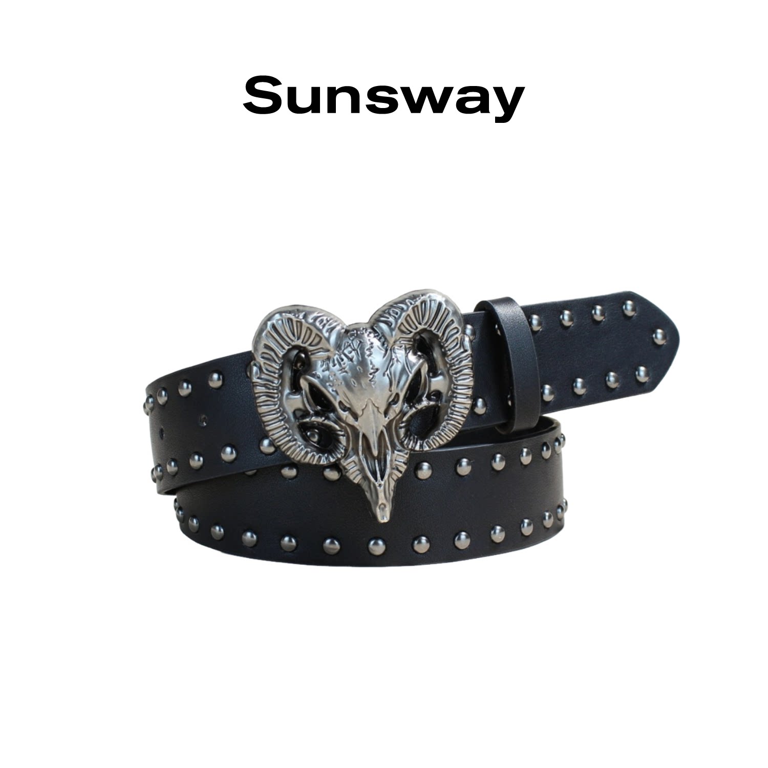 SUNSWAY朋克铆钉y2k骷髅羊头男女黑色erd暗黑皮带个性百搭腰带