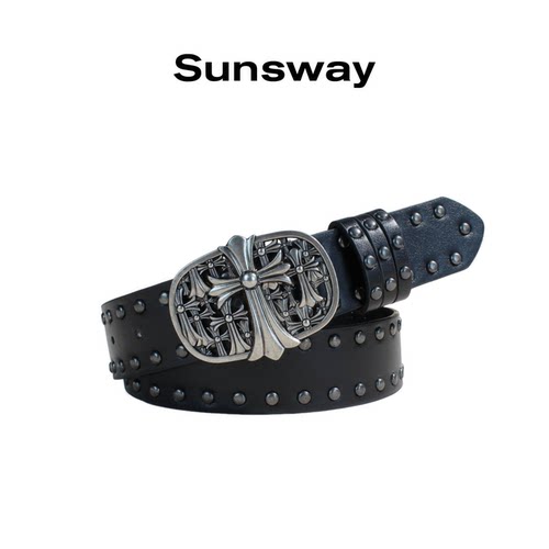 SUNSWAY复古雕花十字架铆钉腰带
