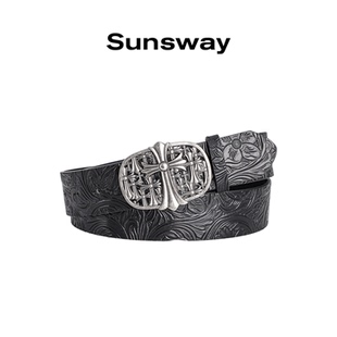 SUNSWAY亚文化复古雕花金属腰带男女十字架erd暗黑百搭原创皮带
