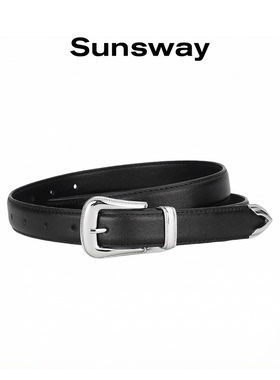 SUNSWAY休闲风真皮腰带男女通用黑色金属扣二层牛皮简约百搭皮带