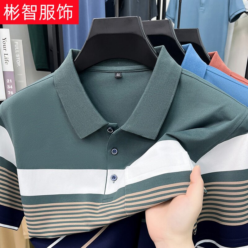肥佬运动休闲彩棉短袖POLO衫男夏季薄款加肥加大码宽松款翻领t恤