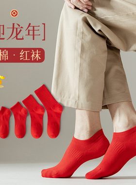 红袜子男本命年船袜蛇年纯棉吸汗防臭透气大红色春秋男士浅口短袜