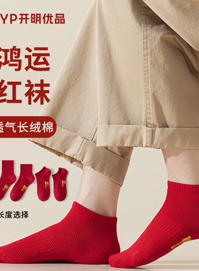 红袜子男款本命年大红色短袜2025属蛇年男士结婚喜庆新年网眼船袜
