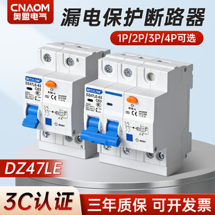 小型漏电断路器DZ47LE 63A空气开关过载短路保护器家用电闸1P2P4P