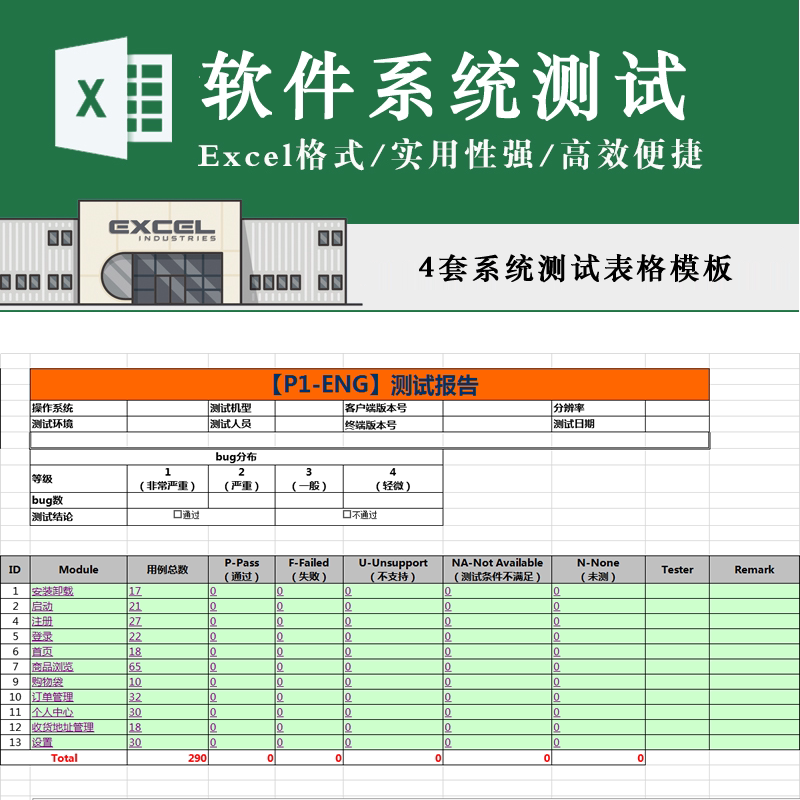 软件项目测试用例表用例管理统计电商系统用例功能模块测试excel
