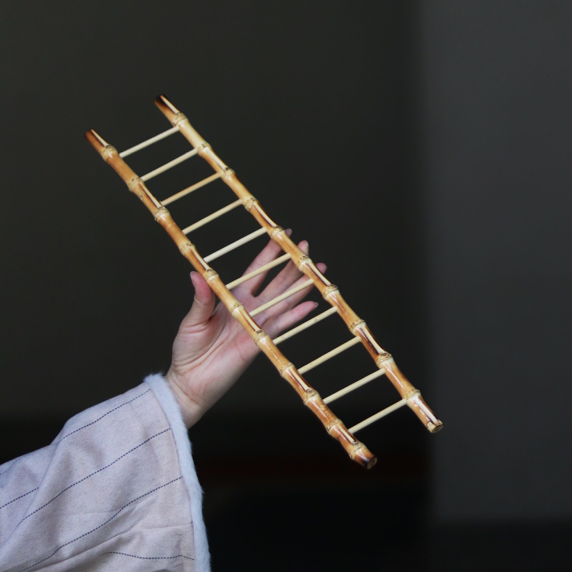 z15竹根小竹梯节节高步步高升竹鞭梯子工艺品日料刺身装饰杯架