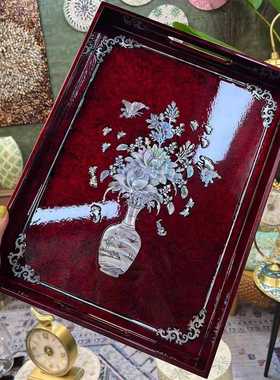 BK031红色螺钿工艺深海贝母果盘高档精美轻奢托盘尺寸：40*30*5cm