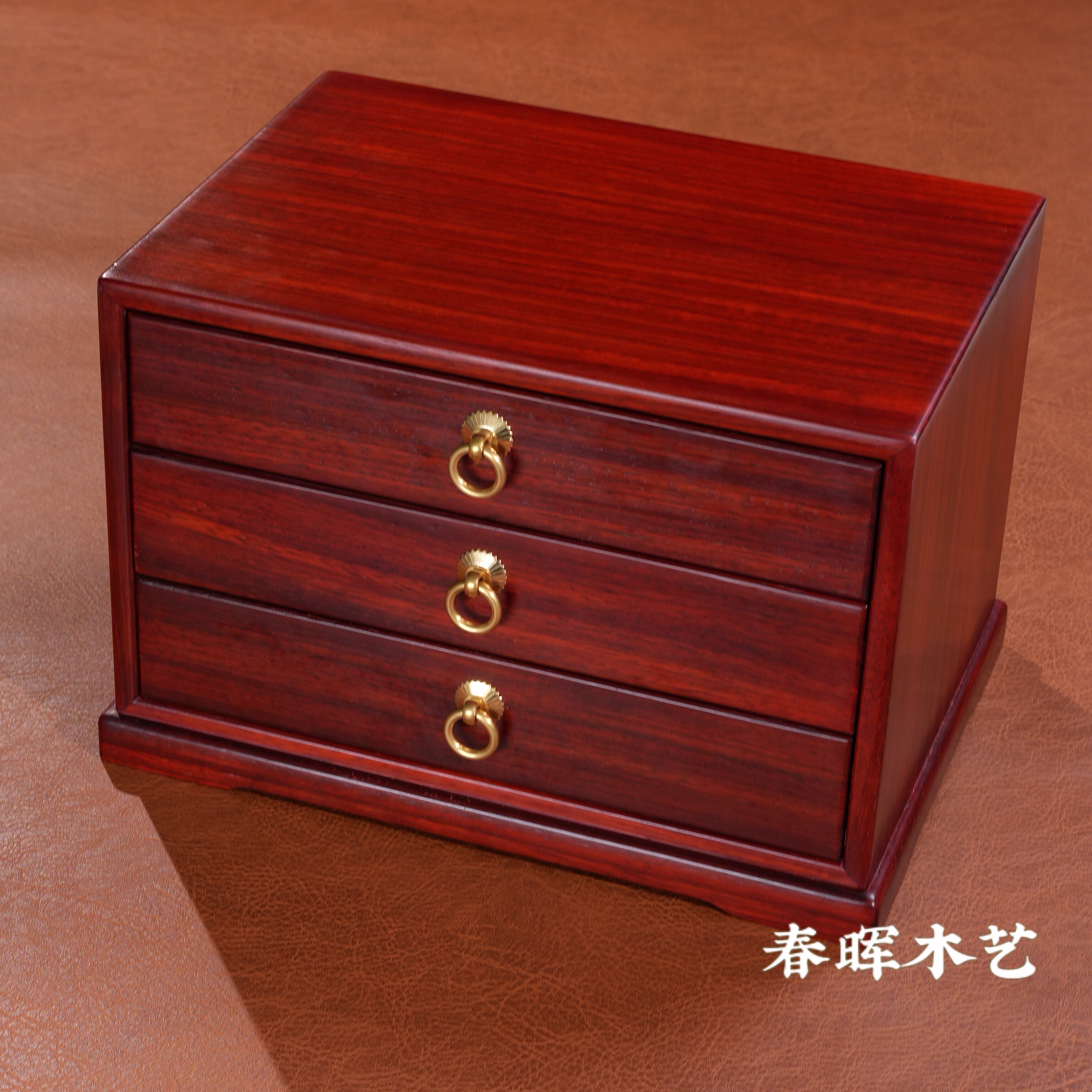HM281原木全独板榫卯结构三层抽屉茶具置物架尺寸：28*20*19cm