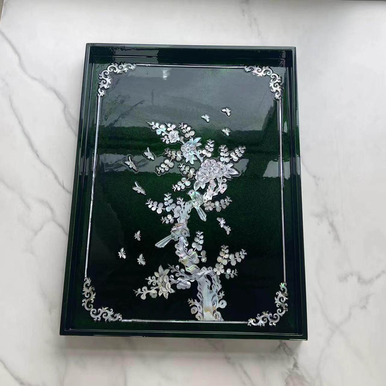 BK030螺钿工艺绿梅花深海贝母重工制作托盘