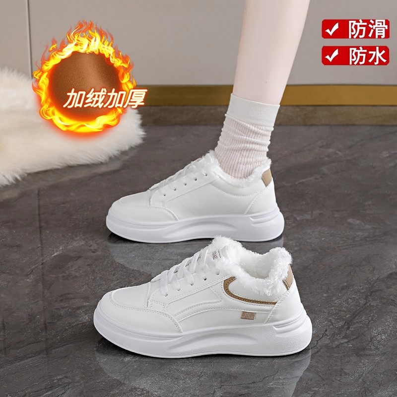 加绒小白鞋女冬季防水防滑棉鞋