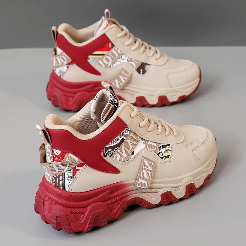 真皮高幫老爹鞋女春季厚底休閑鞋