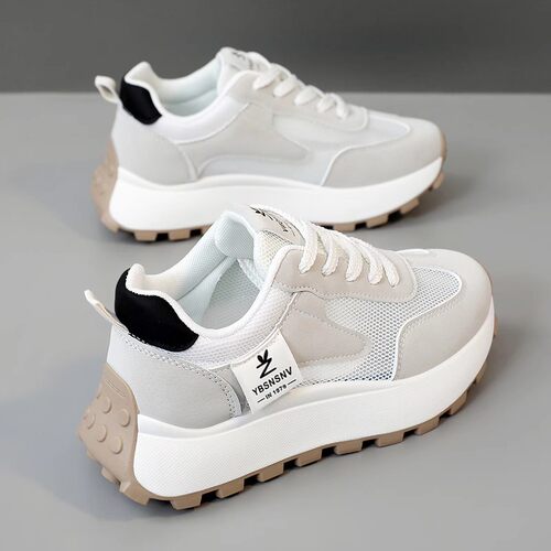 女鞋2025新款夏季透气网面小白鞋厚底阿甘运动鞋显脚小增高老爹鞋