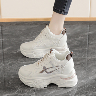 小白鞋 内增高老爹鞋 爆款 秋冬小个子厚底皮面防水运动鞋 女2025新款