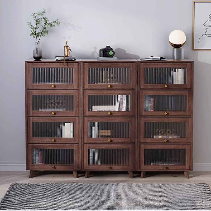 新款实木上翻门书柜儿童储物柜大容量书架防尘玻璃门置物柜组合