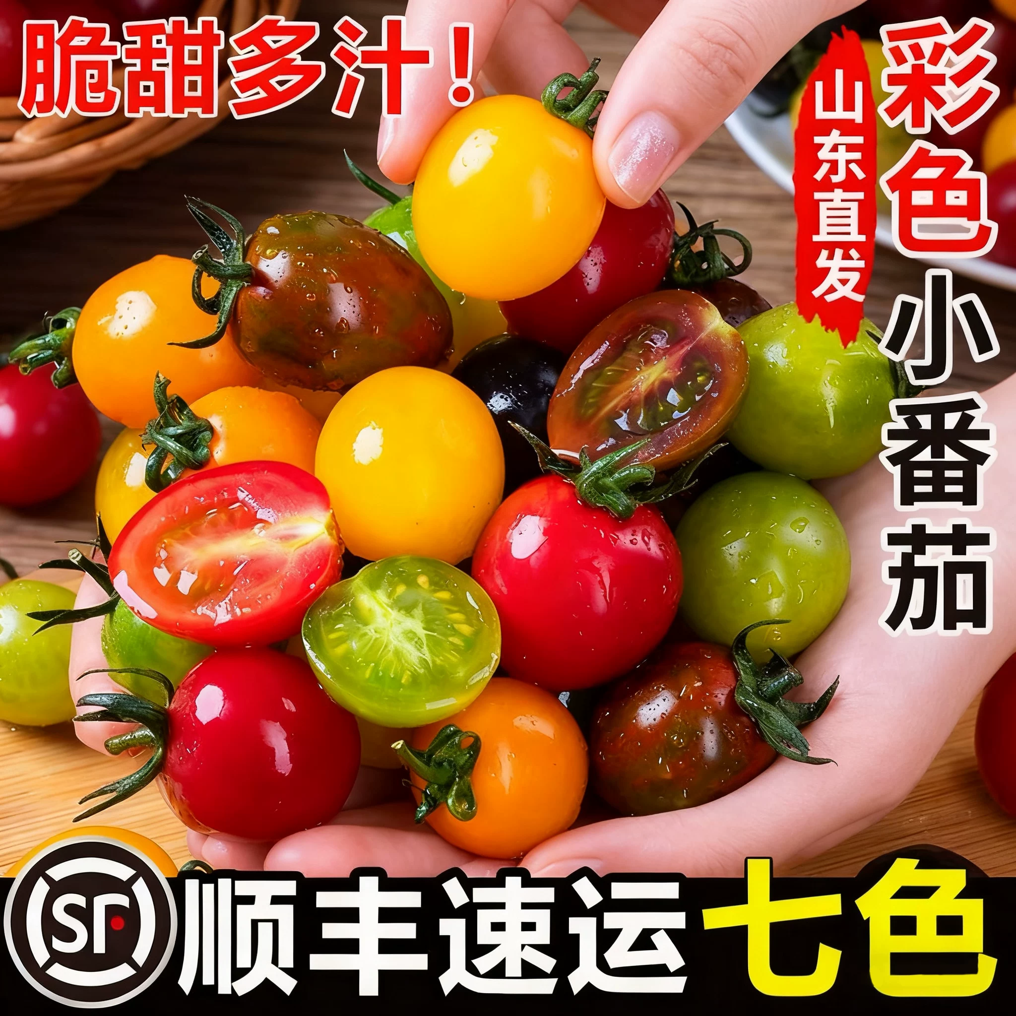 山东七彩小番茄新鲜现摘现发彩色小柿子清甜多汁圣女果混合装水果,水产肉类/新鲜蔬果/熟食,番茄,淘宝优惠券,粉丝福利购,淘宝优惠卷