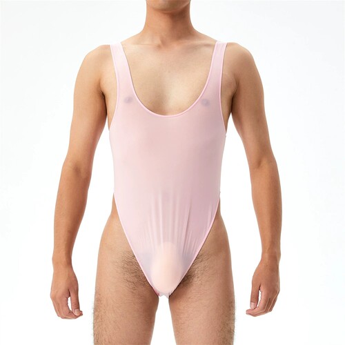 高弹大码透明连体衣男U凸囊袋连体衣8014