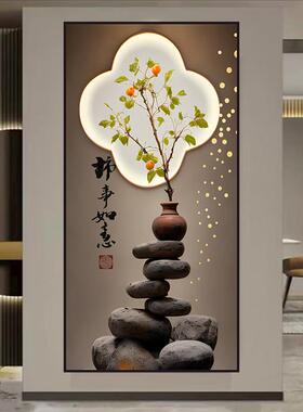 入户玄关装饰画柿柿如意石来运转客厅自粘贴画过道走廊墙贴壁纸画