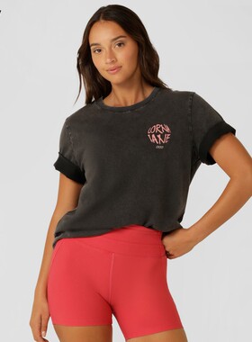 LornaJane运动上衣T恤短袖宽松印花WORLD瑜伽健身跑步休闲女LJ