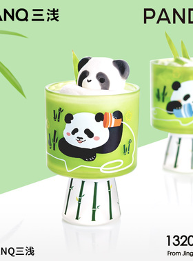 SANQ三浅可爱熊猫高脚玻璃杯家用花花牛奶杯果赖水杯