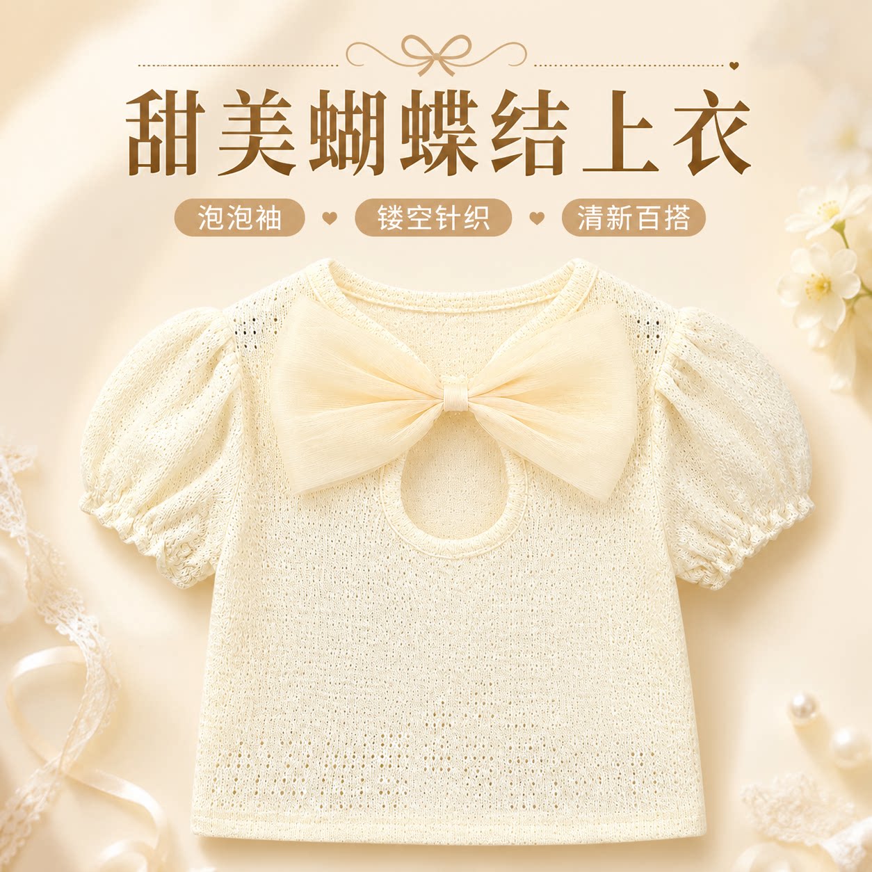 女童夏季公主风露背蝴蝶结T恤
