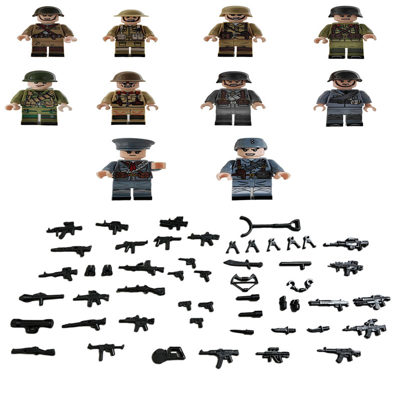 二战军事士兵步兵小人积木玩具
