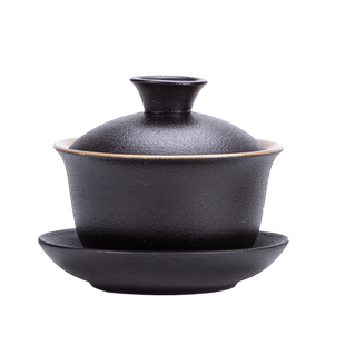 黑陶盖碗大号冲茶器家用三才碗粗陶盖碗泡茶杯陶瓷功夫茶茶具