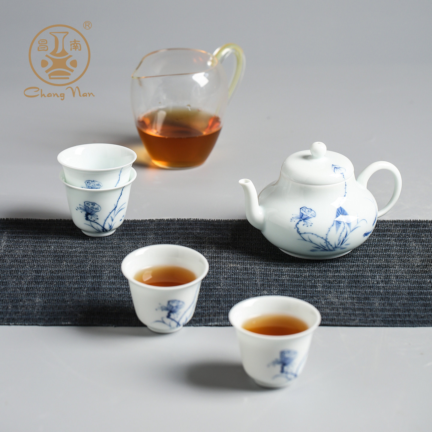 昌南手绘青花瓷一壶四杯套装景德镇陶瓷功夫茶具一套瓷器茶壶茶杯