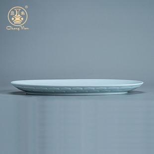 昌南高温釉下彩12英寸大鱼盘景德镇影青陶瓷蒸鱼盘家用椭圆形盘子