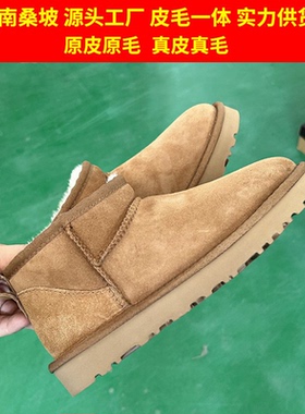 河南桑坡羊皮毛一体真皮羊毛mini周冬雨同款雪地靴女冬季短筒短靴