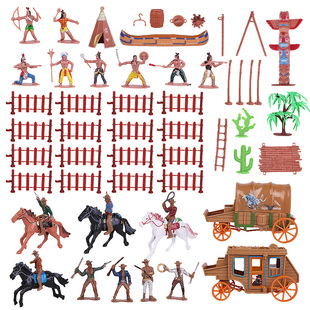 西部牛仔印第安人部落塑料静态模型玩具摆件骑马过家家儿童摆件