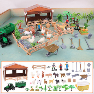 儿童拼装玩具农场模型小动物加油站汽车展小树木幼儿园早教沙盘