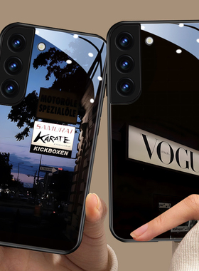 暗黑风适用三星s23ultra手机壳新款男s24玻璃a54风景s22黑色氛围note20ultra潮牌s21高级感s8创意10个性s9男+