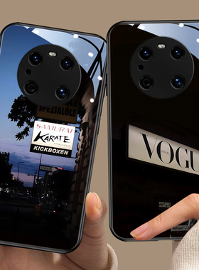 暗黑风适用华为mate60手机壳nova13玻璃p70潮牌m30黑色氛围感p60荣耀x50风景200pro高级magic6畅享pura70男生