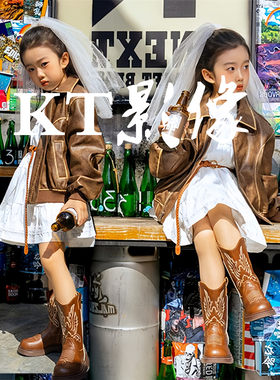 新款女童复古皮衣头纱儿童演出服
