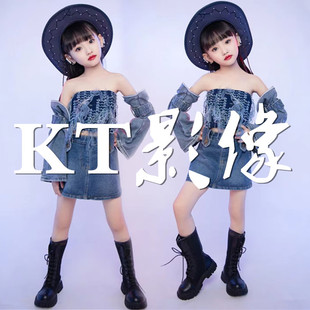 女童模卡复古西部牛仔风创意潮服摄影主题服装 演出服 潮童走秀个性