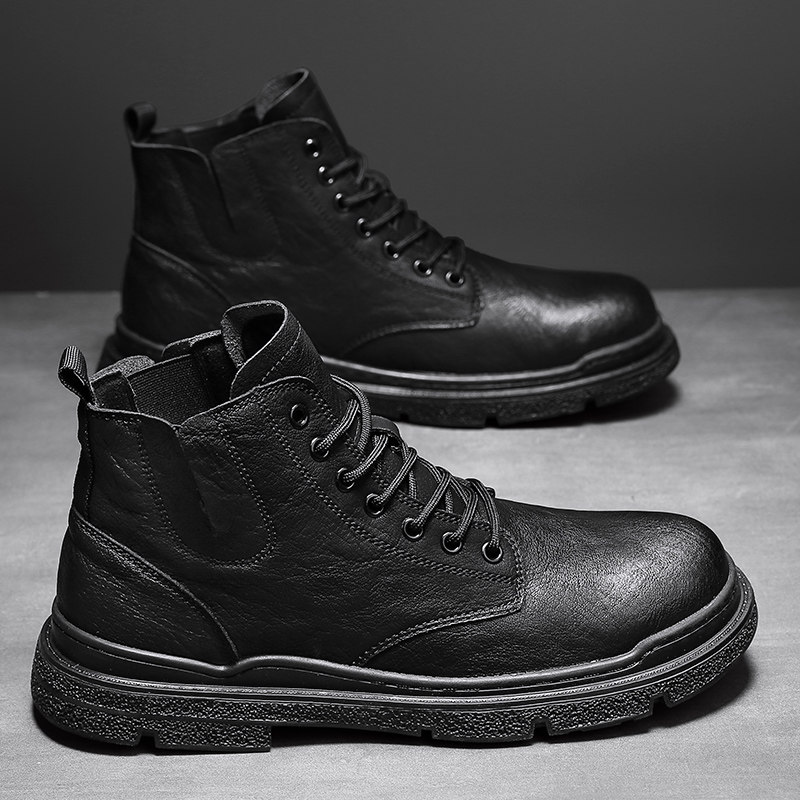 MARTIN BOOTS MENS AUTUMN HIGH-TOP BRITISH STYLE LEATHER SHOES WORKWEAR RETRO WATERPROOF AND WEAR-RESISTANT LABOR PROTECTION BOOTIES WORK TIDE SHOES