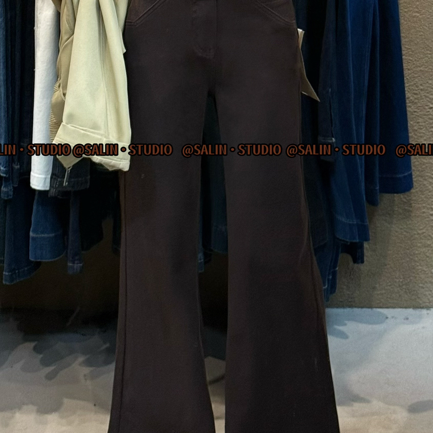 SALIN莎琳冬上新复古高腰微喇薄绒时尚牛仔裤配腰带7663-1抓毛