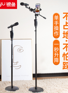 银鱼话筒支架落地支架麦克风舞台KTV立式麦架手机直播麦克风支架