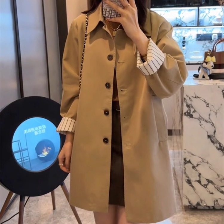 爆款时尚英伦风设计感风衣女2025春季新款宽松显瘦中长款大衣