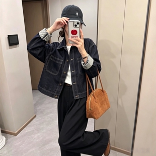 【防褪色】韩系设计感拼接牛仔短外套女2026秋季爆款时尚休闲上衣