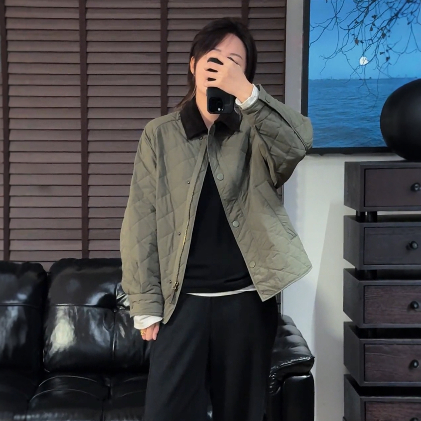 韩系爆款高级感菱格夹棉短外套