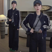 休闲时尚 棒球服卫衣外套女2025秋新款 流行夹克上衣 三条杠短款 爆款