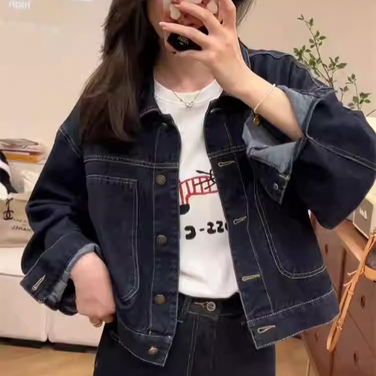 韩系小个子复古短款牛仔外套上衣
