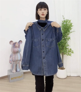 宽松设计感叠穿上衣休闲加厚衬衣外套 新款 加绒牛仔衬衫 女2025春装