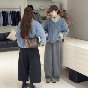 韩版设计感立领加绒加厚牛仔外套女2025冬季时尚洋气短款夹克上衣