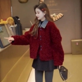 爆款 新年红时尚 设计感拼接羊羔毛外套女2025冬季 洋气减龄保暖上衣