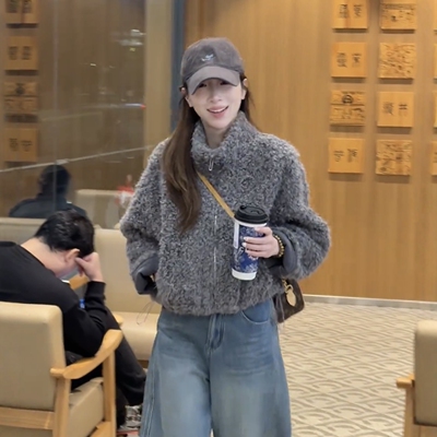 韩版立领小个子羊羔毛保暖短外套