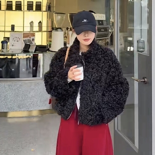 今年流行超好看立领羊羔毛短外套女装2025冬季时尚高级感保暖上衣