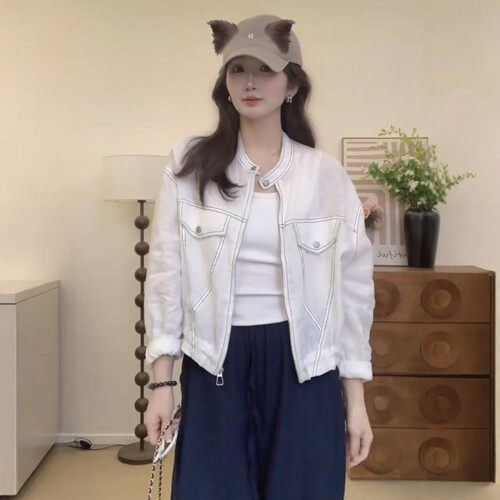 韩系高级感棉麻防晒衣短外套