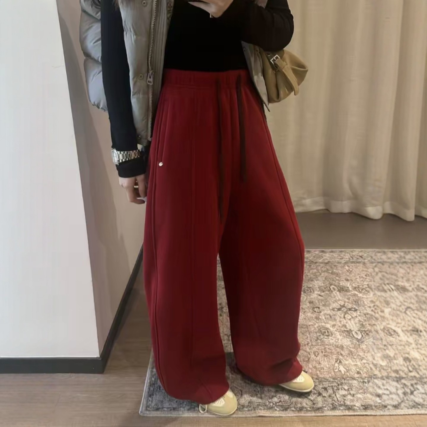 韩版流行设计感加绒加厚卫裤女装冬季爆款时尚高腰抽绳休闲长裤,女装/女士精品,卫裤,淘宝优惠券,粉丝福利购,淘宝优惠卷